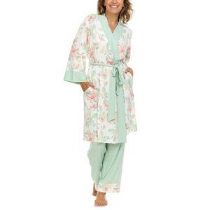 Flora Nikrooz Floral Green White Knee Length Lounge Robe Women’s Size Large